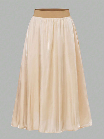 Privé Elegant Glossy Color-Blocking Waist Skirt For Spring/Summer