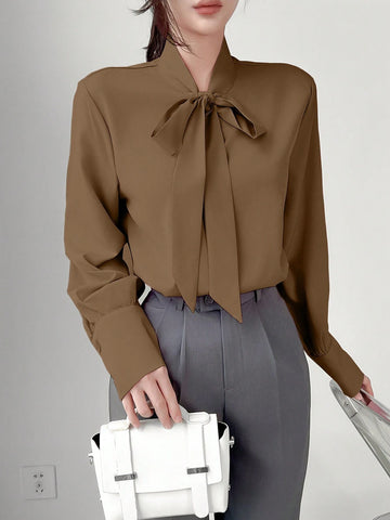 Privé Elegant Knot Collar Long Sleeve Casual Blouse, Autumn