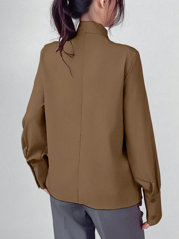Privé Elegant Knot Collar Long Sleeve Casual Blouse, Autumn
