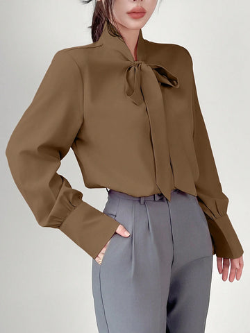 Privé Elegant Knot Collar Long Sleeve Casual Blouse, Autumn