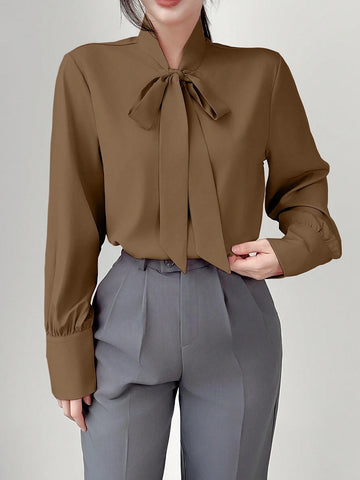 Privé Elegant Knot Collar Long Sleeve Casual Blouse, Autumn