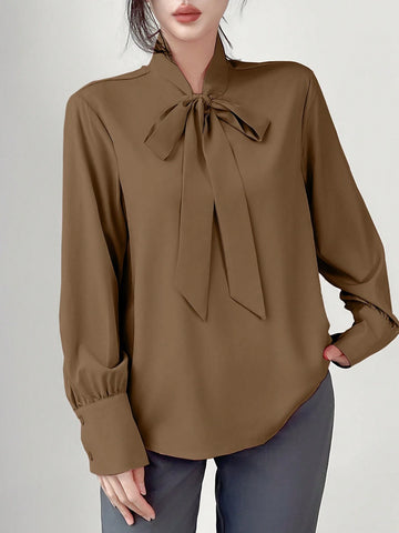Privé Elegant Knot Collar Long Sleeve Casual Blouse, Autumn