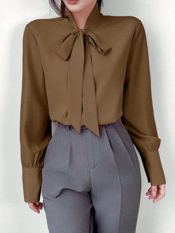 Privé Elegant Knot Collar Long Sleeve Casual Blouse, Autumn