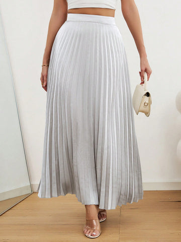 Privé Elegant Metallic Pleated Midi Skirt
