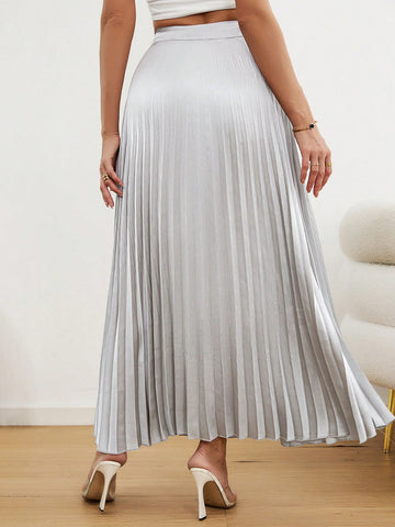 Privé Elegant Metallic Pleated Midi Skirt