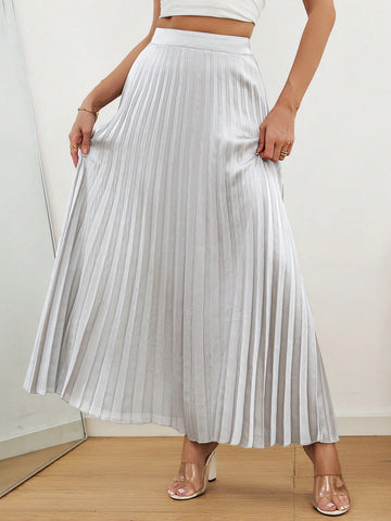 Privé Elegant Metallic Pleated Midi Skirt