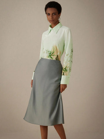 Privé Elegant New Chinese Style Floral Printed Long Sleeve Shirt With Slant Placket, Spring/SummerSummer