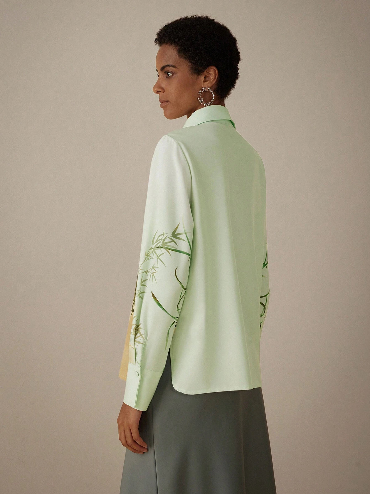 Privé Elegant New Chinese Style Floral Printed Long Sleeve Shirt With Slant Placket, Spring/SummerSummer