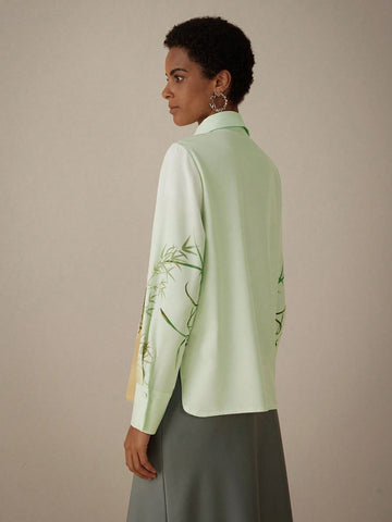 Privé Elegant New Chinese Style Floral Printed Long Sleeve Shirt With Slant Placket, Spring/SummerSummer