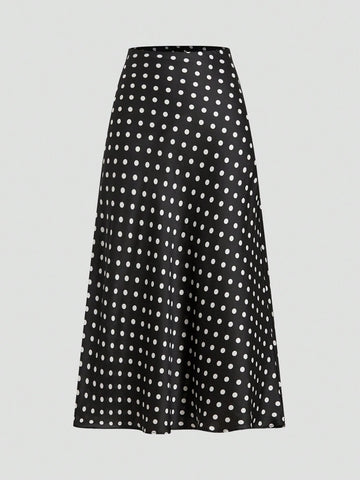 Privé Elegant Polka Dot Satin Skirt