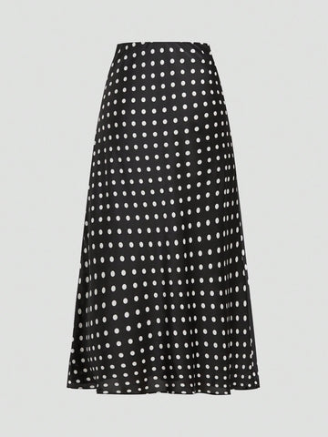 Privé Elegant Polka Dot Satin Skirt
