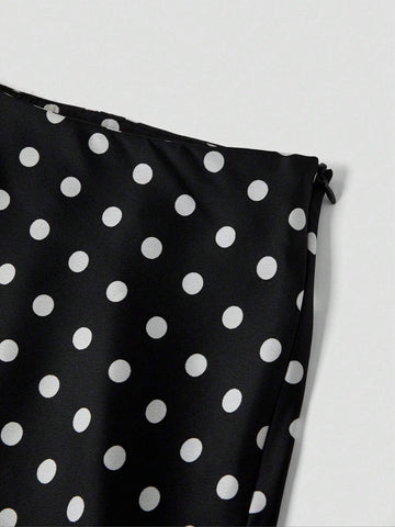 Privé Elegant Polka Dot Satin Skirt