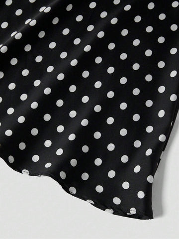 Privé Elegant Polka Dot Satin Skirt