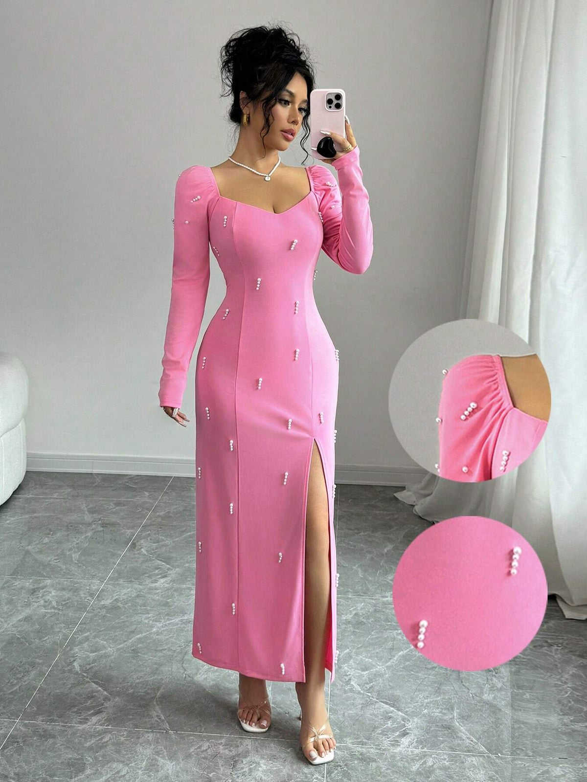 Elegant Sexy French Luxurious Beaded Slit Dress