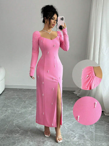 Elegant Sexy French Luxurious Beaded Slit Dress