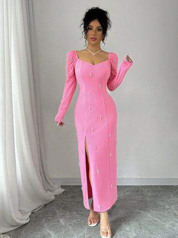 Elegant Sexy French Luxurious Beaded Slit Dress