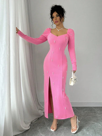 Elegant Sexy French Luxurious Beaded Slit Dress