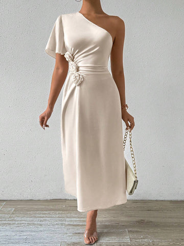 Elegant Single Shoulder Pleated Waist Dress