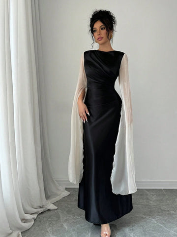 Elegant Slit Long Sleeve Dress With Flare Hem