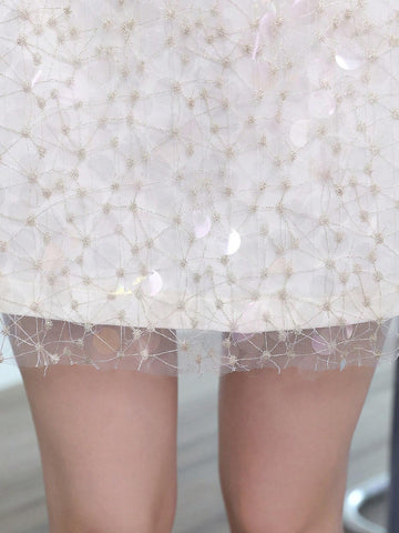 Privé Exquisite Party-Ready Straight Mini Skirt With Embroidery And Sparkling Sequins For An Aristocratic Look