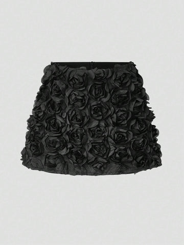 Privé Fashionable 3D Floral Design Solid Color Skort