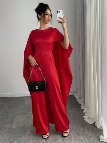 Fashionable Glamorous Solid Color Poncho Jumpsuit