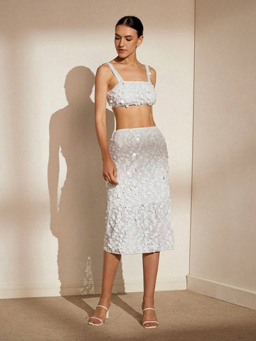 Fashionable Heavy-Duty Sequin Strap Long Dress 2pcs/Set