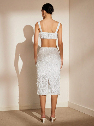 Fashionable Heavy-Duty Sequin Strap Long Dress 2pcs/Set