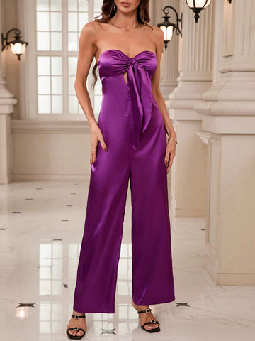 Fashionable Modern Sexy High-End Casual Hollow Out Strapless Jumpsuit With Bowknot For Women In Summer