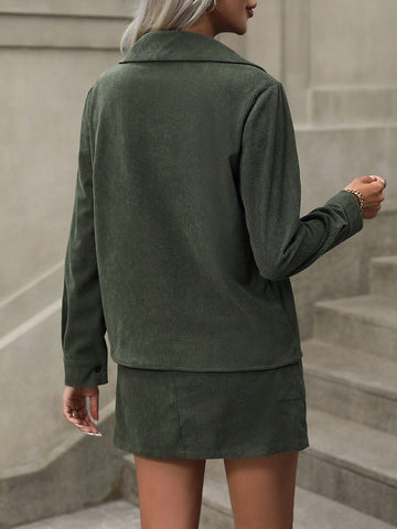 Flap Pocket Half Zip Blouse & Skirt