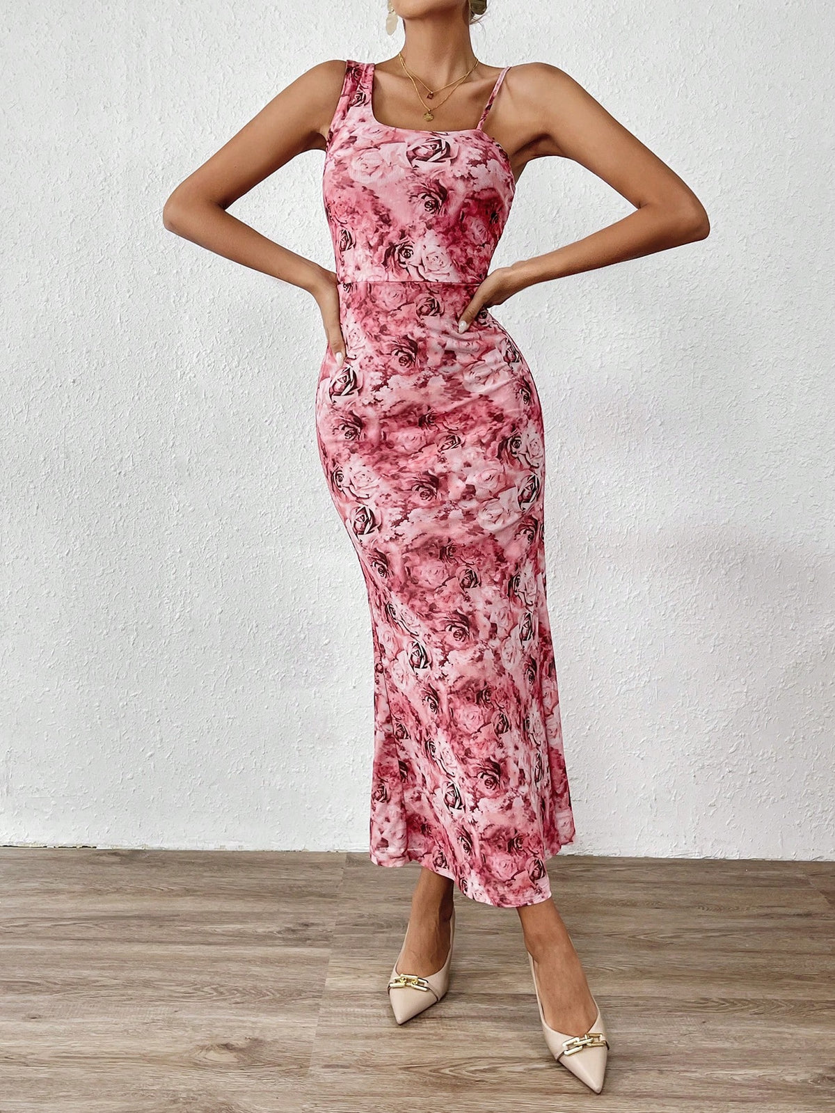 Floral Print Asymmetrical Neck Dress