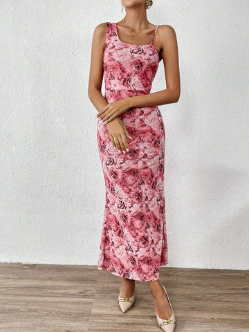 Floral Print Asymmetrical Neck Dress