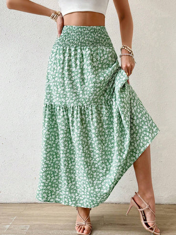 Privé Floral Print Elastic Waist Casual Skirt