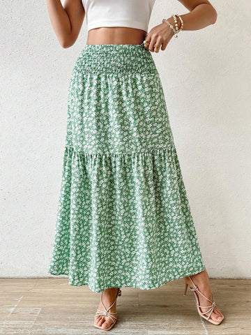 Privé Floral Print Elastic Waist Casual Skirt