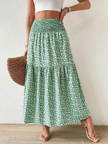 Privé Floral Print Elastic Waist Casual Skirt