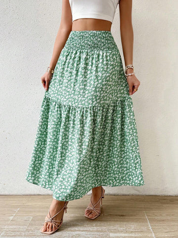 Privé Floral Print Elastic Waist Casual Skirt