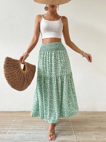 Privé Floral Print Elastic Waist Casual Skirt