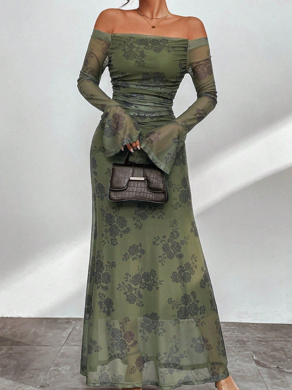 Floral Print Off Shoulder Dress