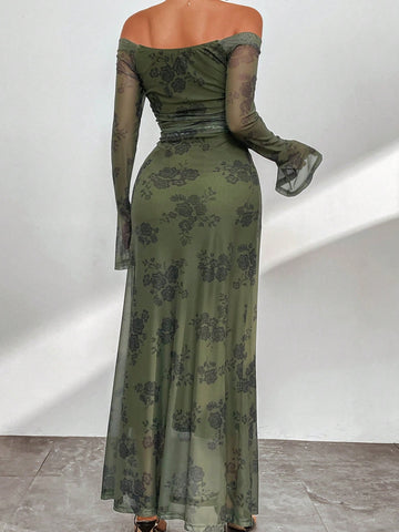 Floral Print Off Shoulder Dress