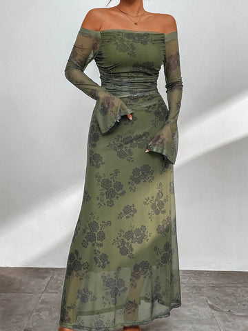 Floral Print Off Shoulder Dress