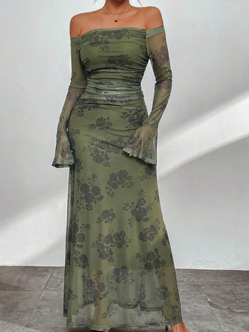 Floral Print Off Shoulder Dress