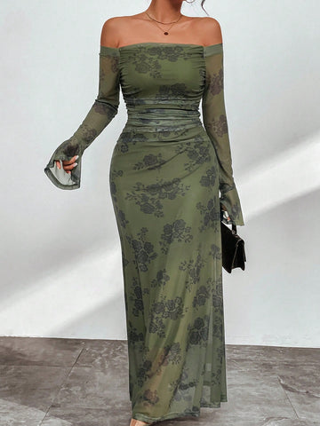 Floral Print Off Shoulder Dress