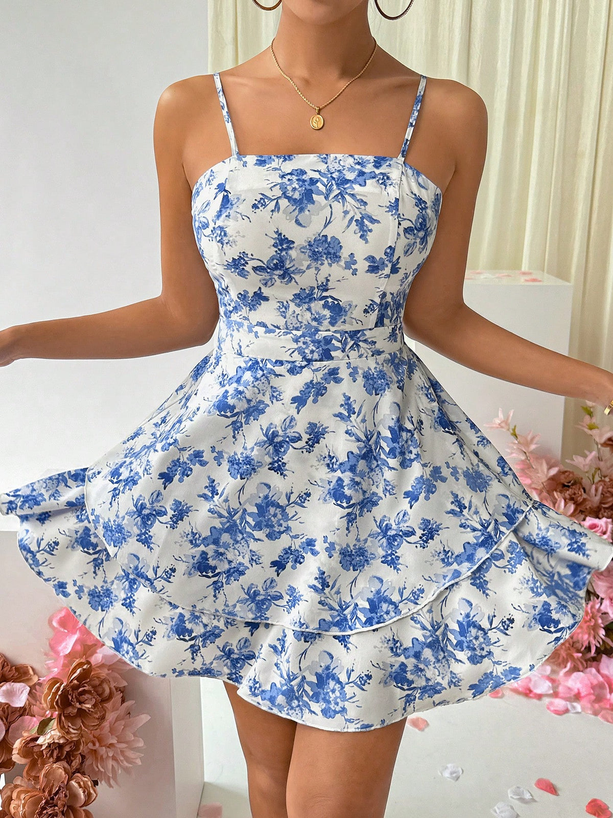 Floral Print Strappy Backless Knot Front Maxi Dress