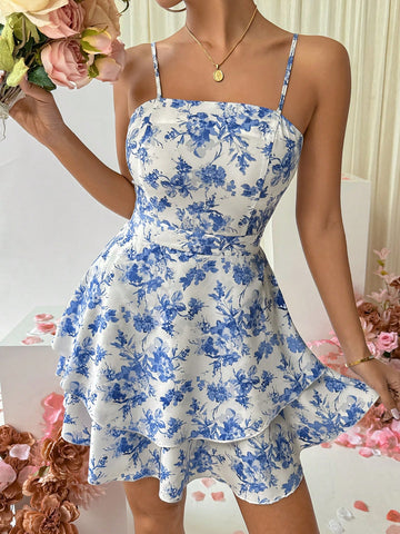 Floral Print Strappy Backless Knot Front Maxi Dress