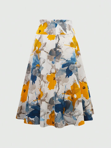 Privé Floral Print Tie Waist Casual Vacation Skirt