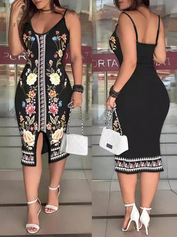 Floral Printed Split Hem Summer Cami Dress