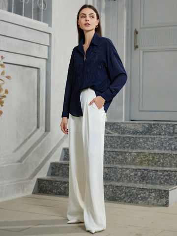 Privé French Style Elegant Embroidery Detail Women Blouse, Autumn