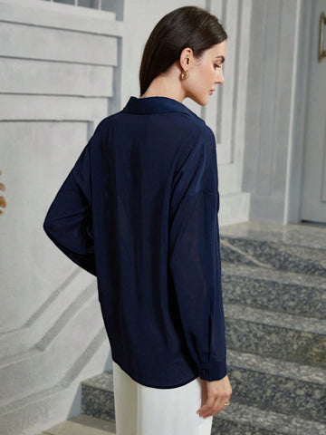 Privé French Style Elegant Embroidery Detail Women Blouse, Autumn