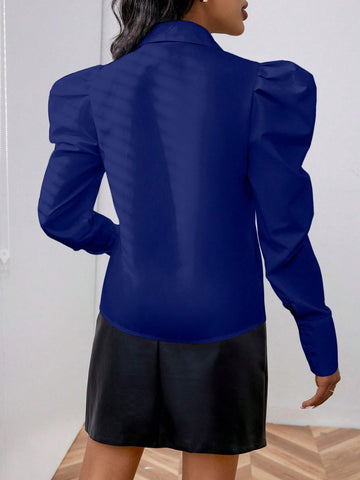 Privé Front Button Placket Shirt Collar Long Sleeve Minimalist Casual Top