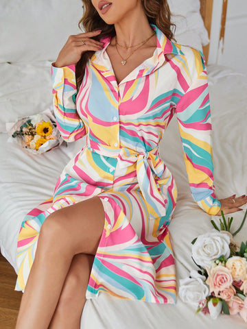 Full Printed Long Sleeve Dress